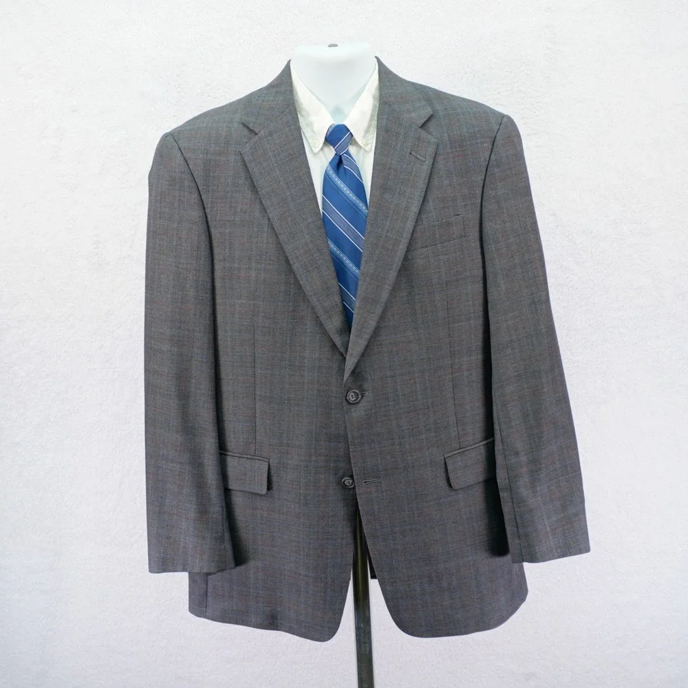 Hart‎ Schaffner Marx Gold Trumpeter Gray Wool Plaid W/ Red Blue Windowpane 40R